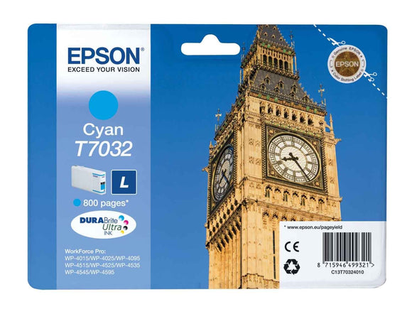 Genuine Epson T7032 L Big Ben Cyan Ink Cartridge, C13T70324010