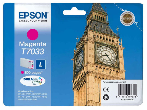 Genuine Epson T7033 L Big Ben Magenta Ink Cartridge, C13T70334010